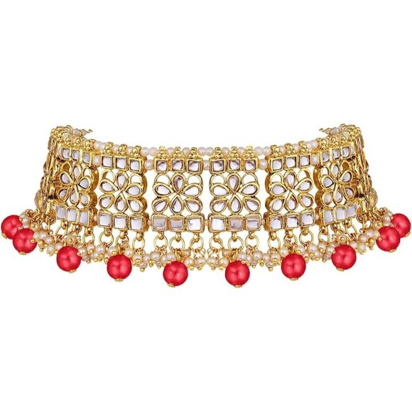 Aheli Kundan Studded Choker Necklace Earrings and Maang Tikka Set - Picture 2 of 7